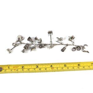 Vintage Sterling Silver Charm Bracelet 14 Charms – 3D, many moving parts